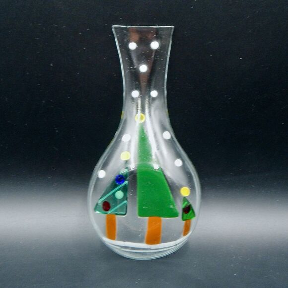 Fused Art Glass Christmas Tree Spoon Ladle Rest Holiday 9 Inches Clear - Picture 2 of 7